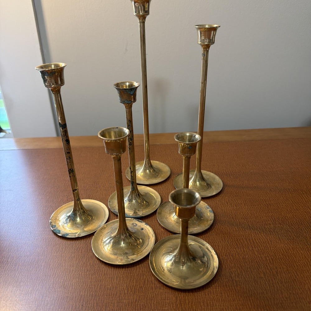 Vintage Brass Taper Candlestick Holders 7 Graduated MCM